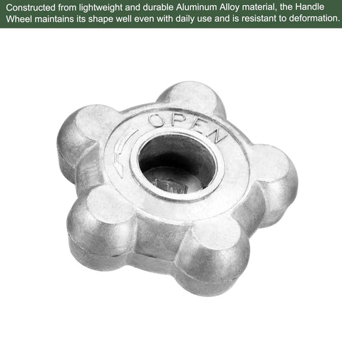 Aluminum Alloy Hand Wheel Replacement Handles for Gas Cylinders and Faucets 2.5 Inch Silver Tone, shown close-up.