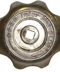 Aluminum Handwheel Replacement for InterMed and Sherwood TV Series Valves, top view showing square inset connection and stamped markings.
