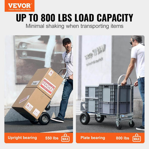 Person using Aluminum Truck, 2 in 1, 800 lbs Load Capacity, Heavy Duty Industrial Convertible Folding Hand Truck and Dolly.