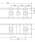Technical drawing of Beefy 5 Ton Aluminum Long Hitch Receiver With Dual Pin Holes, Powder Coated Bow Shackle, Grey Finish, 232x50 mm.