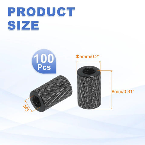 Aluminum Knurled Spacer Standoff M3 X 8mm Pack Of 100 for RC Drones and FPV Quadcopters Black 5mm OD, product dimensions shown.