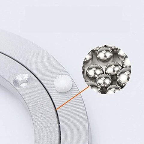 Close-up of 24 Inch Aluminum Heavy Duty Lazy Susan Rotating Turntable Bearing Swivel Plate Hardware for Dining Tables with ball bearings
