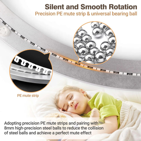 Child sleeping peacefully next to components of 18 Inch Aluminum Alloy Lazy Susan Bearing Rotating Turntable With Non Slip Quiet Metal Bearing Swivel Plate For Dining Room Kitchen And Workshop Heavy Duty 660 Pound Load Capacity Rating