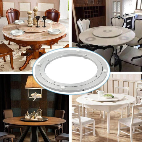 12 Inch Aluminum Heavy Duty Lazy Susan Turntable Bearing on Dining Tables - Collage