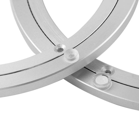 Close-up of 16 Inch Aluminum Heavy Duty Lazy Susan Turntable Bearing showing metal swivel rotating plate with non-slip rubber feet