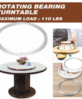 2 Pack 16 Inch Aluminum Lazy Susan Turntable Bearings, shown in kitchen use and installed under a dining table with 110 lbs load capacity.