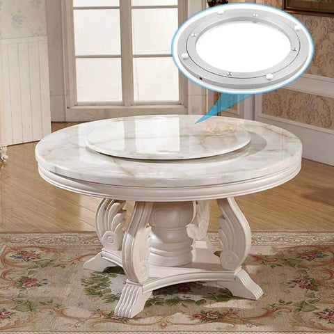 4.7 Inch Aluminum Lazy Susan Turntable Bearing on marble table, heavy duty round rotating base for glass granite wood tables, smooth 360 rotation