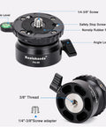 Aluminum Leveling Base With 62mm Half Ball Platform For Camera Tripod Head, 360 Degree Rotation, showing bubble level and screws.