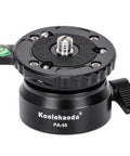 Aluminum Leveling Base With 62mm Half Ball Platform For Camera Tripod Head featuring 360 Degree Rotation, 15 Degree Tilt, Quick Lock Knob.