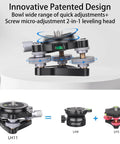 Effortlessly level a camera on uneven ground with this aluminum three legged leveling base, offering tilt and panorama adjustment.