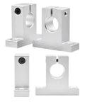 Pack of 4 SK20 aluminum linear motion rail clamping guides for 20mm shafts, shown from various angles.