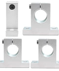 Pack Of 4 SK20 Aluminum Linear Motion Rail Clamping Guides For 20mm Shafts in front and side view showing smooth low friction surface.