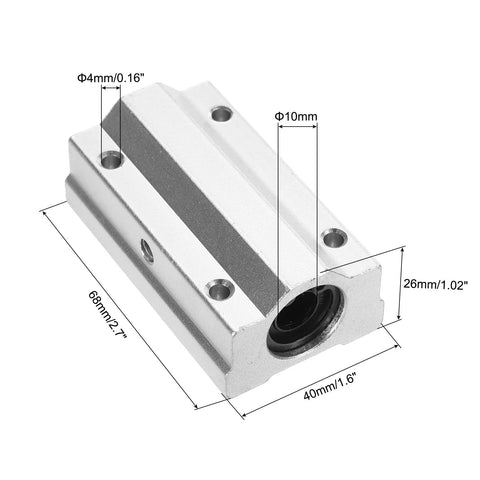 Heavy Duty Aluminum 68mm Long Linear Motion Bearing Slide Set For 10mm Round Shaft Two Pack SCS10UU Ball Bearing Block with dimensions