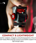 Close-up of Aluminum Mini Ball Head With 360 Degree Rotation for Cameras showing cold shoe mount and compact lightweight design