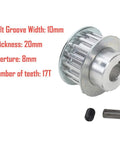 2 Pcs Metal Synchronous Pulley Gear Set for Mini Lathe Drive Wheel Aluminum Alloy 8mm Bore 10mm Shaft showing gear dimensions