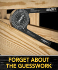 Aluminum Miter Saw Protractor 7-Inch Rust Proof Angle Finder featuring precision laser engraved scales LX-230 in use on woodwork