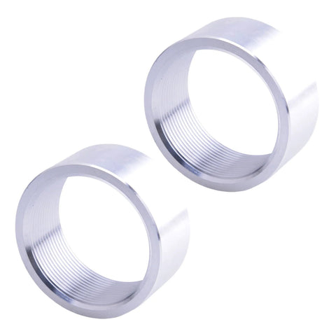 Aluminum 6061T6 2 Inch NPT Female Weld On Pipe Fitting Bung 2 Pack shown from side angle, durable and corrosion resistant.
