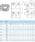 Aluminum Ball Screw Nut Housing Bracket For SFU2505 And SFU2510 with 40mm Inside Diameter and dimensional chart for CNC machines.
