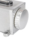 Close-up of heavy duty manual oil pump for CNC machines and milling lathes, showing the aluminum body and cap, 500cc capacity.
