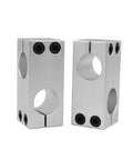 Aluminum Optical Shaft Cross Clamp Bracket 6x6mm Double Hole Connector for parallel and vertical mounts, side view of two brackets.