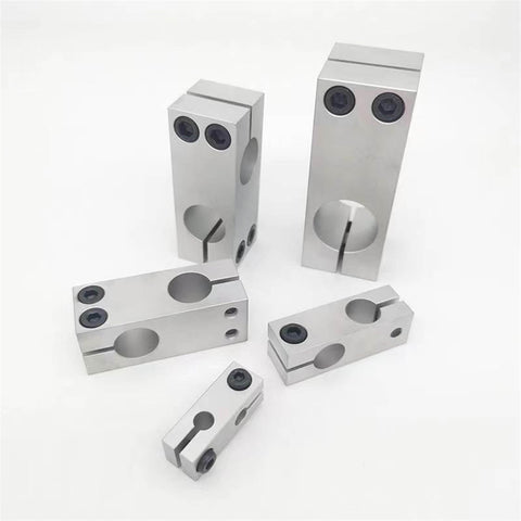 Assorted sizes of Aluminum Optical Shaft Cross Clamp For Parallel And Vertical Connections 16mm Double Hole Connector displayed
