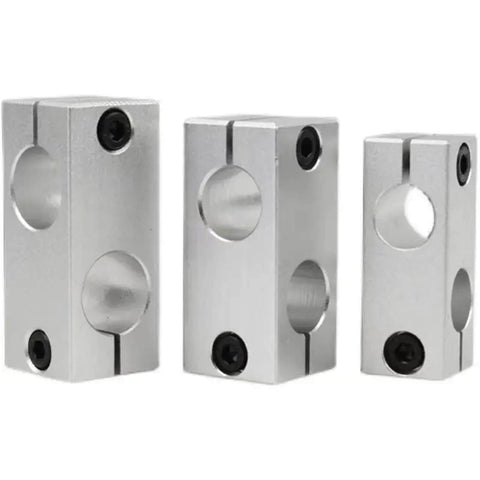 Three aluminum optical shaft cross clamps for parallel and vertical connections, showcasing double-hole connectors for 16mm shafts.