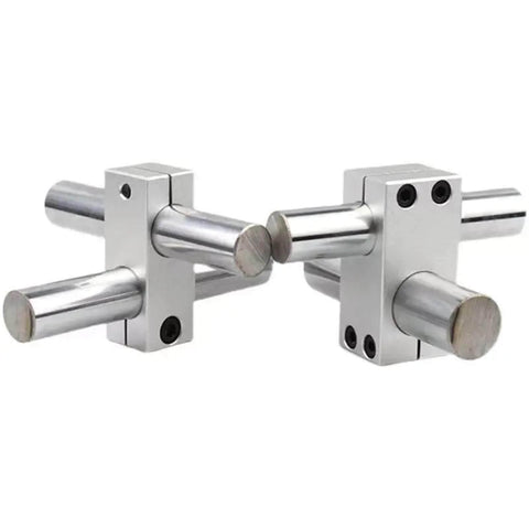 Aluminum Optical Shaft Cross Clamp Bracket 6x6mm Double Hole Connector for parallel and vertical mounts in industrial setups.
