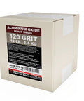 Fine Grade Aluminum Oxide Sandblasting Media 12 Lb Bag For Metal Glass Stone And Wood Cleaners Etching Finishing Premium Long Lasting Abrasive For Sand Blasters Blasting Cabinets And Guns, shown in 120 grit box packaging.