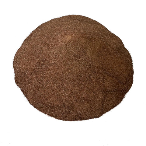 Pile of Aluminum Oxide Abrasive Media 12 Lb Bucket 100 Grit For Dry Blasting In Cabinets Or With Handheld Blasting Guns Ideal For Removing Mill Scale