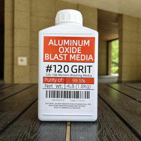 120 Grit Aluminum Oxide Sandblasting Medium For Cabinets And Machines 4 Lbs 1.8 Kg Reusable Low Dust Abrasive Purity 99.5 Percent Ideal For Rust Paint Scale Removal And Achieving An Even Satin Finish label view