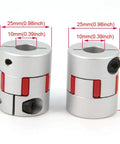 Two aluminum plum shaped flexible shaft couplings 10mm to 10mm for 3D printer CNC machine and servo stepper motors, 25mm x 30mm, 2 pack.