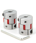Aluminum Plum Flexible Shaft Coupling Set Of 2 6.35mm To 10mm Bore with wrench, 25mm diameter, 30mm length, for CNC and 3D printers.