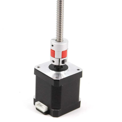 Two Pack Aluminum Plum Flexible Shaft Couplers 5mm To 8mm Bore, 20mm Diameter, installed on motor for CNC machines