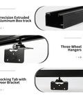 Commercial Grade Aluminum Pocket Door Track Kit For Ceiling Mount Box Rail Sliding Hardware, three-wheel hangers shown