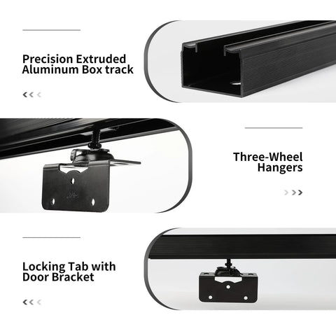 Commercial Grade Aluminum Pocket Door Track Kit For Ceiling Mount Box Rail Sliding Hardware, three-wheel hangers shown