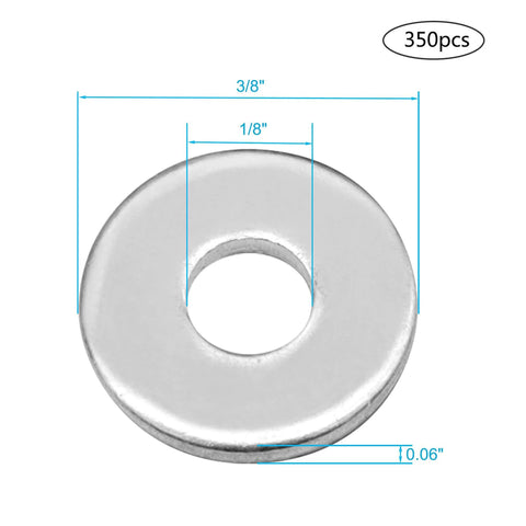 Close-up of a single aluminum rivet washer, showing dimensions and thickness, part of Aluminum POP Rivet Washers 350 Pcs For 1/8 In Rivets Thick Backup Washers pack.