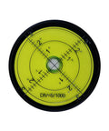Circular view of durable aluminum high precision horizontal leveler with a 60mm circular vial and tilt sensitivity markings.