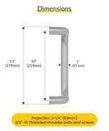 Offset Back To Back Aluminum Pull Handles With Clear Anodized Finish 11 Inch Length 10 Inch Center To Center 1 Inch Diameter
