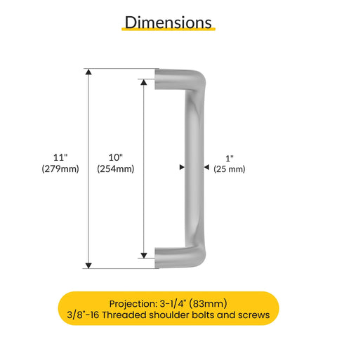Offset Back To Back Aluminum Pull Handles With Clear Anodized Finish 11 Inch Length 10 Inch Center To Center 1 Inch Diameter