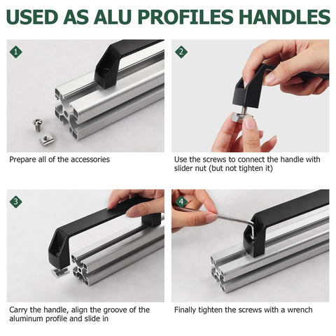 4 Pack Aluminum Rectangular Industrial Pull Handles With 90mm Hole Spacing for 20 Series EU Installation Guide
