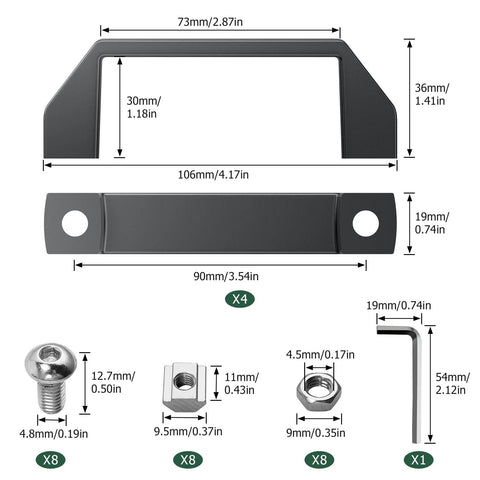 4 Pack Aluminum Rectangular Industrial Pull Handles With 90mm Hole Spacing For 20 Series European Standard Aluminum Extrusion