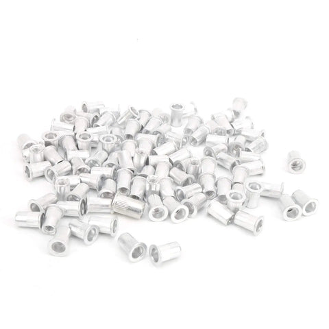 100 Piece Aluminum Pull Rivet Nuts Set Flat Head M6 For Metal Plates And Pipe Fastening With Organized Plastic Box Pro Grade