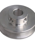 Side view of Aluminum Alloy Single Groove Pulley 31x15x8mm With 8mm Bore for 3 to 5mm PU belts, compact component.