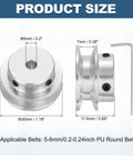 Front and side view of lightweight aluminum fixed-bore pulley for 5 to 6mm belts, 5mm bore, 30mm diameter with hex wrench.