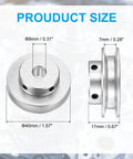 Diagram of fixed-bore aluminum pulley with an 8mm bore and 40mm OD, 7mm groove suitable for 5-6mm PU belts, silver finish.