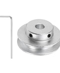 Fixed-bore aluminum pulley with an 8mm bore and 40mm OD, 7mm groove designed for 5–6mm PU belts, shown with allen key.