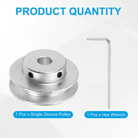 Fixed-bore aluminum pulley with an 8mm bore and 40mm OD, 7mm groove, shown with hex wrench, for 5–6mm PU belts, silver finish.