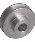 Aluminum Alloy Single Groove Pulley 31x15x8mm with 8mm bore, ideal for 3 to 5mm PU belts, shown in compact belt drive component view.