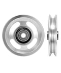 Universal Aluminium Alloy Bearing Pulley Wheel for Sports Fitness Equipment, 95mm size, front and side view showing durability and design.