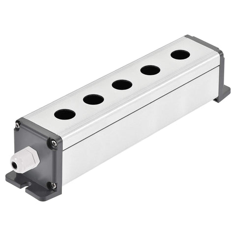 Five Hole 16mm Aluminum Push Button Station Box With PG7 Cable Gland and Mounting Base for Industrial Control Panels